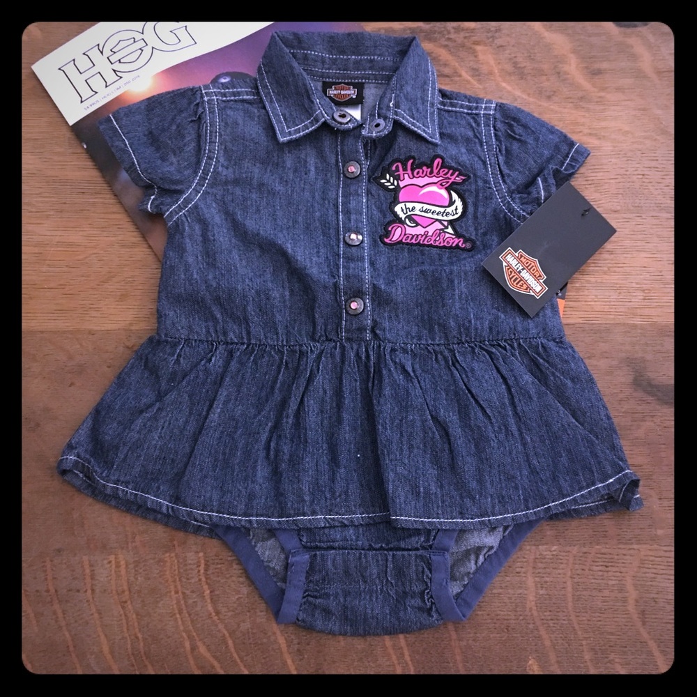 Harley Davidson girls Jean dress onesie peplum 3 m